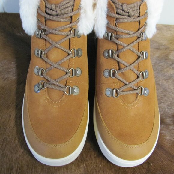 KOOLABURRA UGG WOMEN’S LACE-UP TYNLEE BOOT CHESTNUT SUEDE FAUX FUR TRIM   NEW IN - Picture 2 of 12